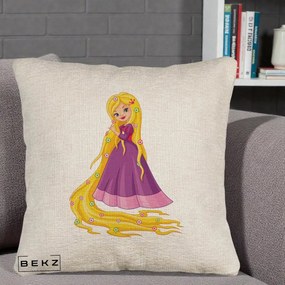 Perna Personalizata Rapunzel Par Lung Floral, 40x40 cm, Bej Canapea, Husa Detasabila, Perna Inclusa, BEKZ®