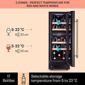 Vinovilla 17 Built-In Duo Vilhelmine Edition, vinotecă, 17 sticle, iluminare LED 3 culori, ușă de sticlă