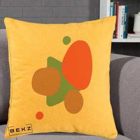 Perna Decorativa Abstract Forme Coral Turcoaz, 40x40 cm, Galben, Husa Detasabila, Perna Inclusa, BEKZ®