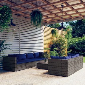 3101510 vidaXL Set mobilier de grădină cu perne, 8 piese, gri, poliratan