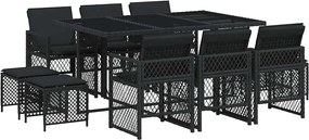 vidaXL Set mobilier de exterior cu perne, 11 piese, negru, poliratan