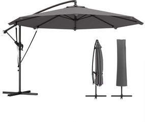 Outsunny Umbrelă Excentrică Ø300 cm cu Bază Încrucișată Manivelă Husă de Protecție și Sfori Anti-vânt UPF30+ Gri închis | Aosom Romania