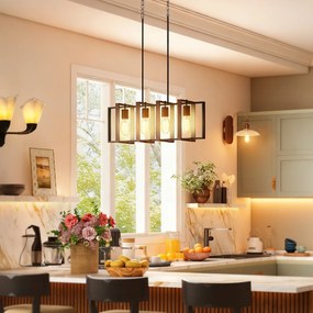 HOMCOM Candelabru Suspendat Rustic cu 4 Cadre Rotative și Lanț Regulabil, 80x21x90-130 cm, Negru și Nuc | Aosom Romania