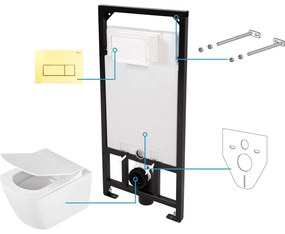 Set vas wc cu capac soft close, rezervor incastrat, clapeta de actionare aurie si izolare fonica Deante Anemon