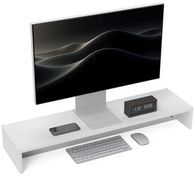 HOMCOM Suport monitor până la 16kg, cu 2 Compartimente de Depozitare, 100x27x15 cm, Alb | Aosom Romania