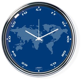 Ceas invers cu o hartă mondială - albastru, diametru 32 cm | DSGN