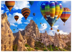 Tablou pe sticlă - Baloane cu aer cald, Cappadocia, Turcia. (70x50 cm)