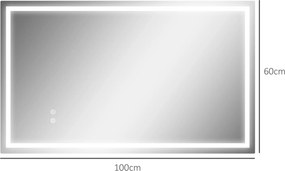 HOMCOM Oglindă de Baie Iluminată cu Lumini LED Reglabile și Strat Anti-Condens, 100x60 cm, Transparent | Aosom Romania