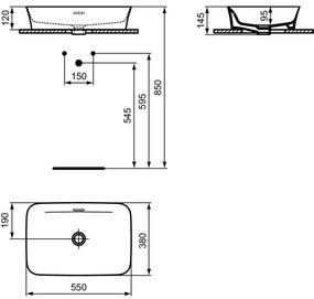 Lavoar pe blat alb lucios 55 cm, dreptunghiular, cu preaplin, Ideal Standard Ipalyss Alb lucios