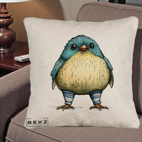 Perna Decorativa Pasare Albastra cu Sosete Albastre, 40x40 cm, Bej Canapea, Husa Detasabila, Perna Inclusa, BEKZ®