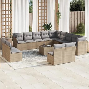 vidaXL Set canapele de grădină, 14 piese, cu perne, bej, poliratan