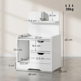HOMCOM Noptieră Modernă cu 2 Sertare și Rafturi, PAL, 40x30x60 cm, Alb Lucios | Aosom Romania