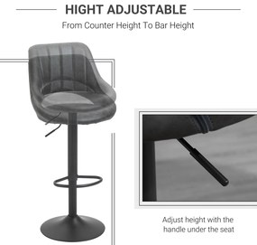 Set 2 Scaune de bar HOMCOM, Inaltime reglabila, Piele sintetica, Metal, 44x49x90-110cm Negru | Aosom Romania