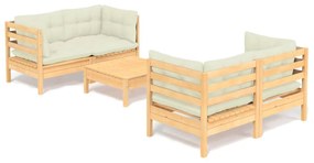 3096022 vidaXL Set mobilier grădină cu perne crem, 5 piese, lemn masiv de pin