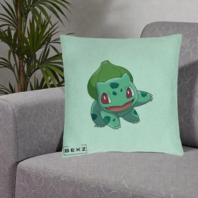 Perna Personalizata Bulbasaur Pokemon, 40x40 cm, Verde Menta, Husa Detasabila, Perna Inclusa, BEKZ®