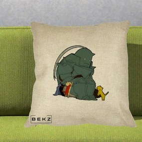 Perna Personalizata Fullmetal Alchemist Alphonse cu Pisici, 40x40 cm, Crem, Husa Detasabila, Perna Inclusa, BEKZ®