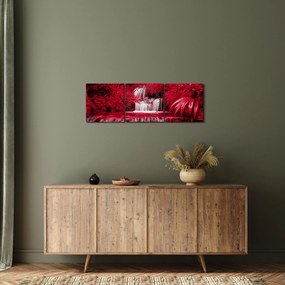 Tablou - Cascade indoneziene în roșu (cu ceas) (90x30 cm)