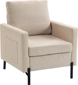 HOMCOM Fotoliu de salon, canapea 1 loc căptușită cu cotieră, șezut lat și picioare din oțel, 73 x 77 x 87 cm, bej | Aosom Romania