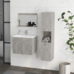 Set de Mobilier de Baie din 3 Piese, Montare pe Perete, cu Dulap cu Oglinda, Dulap de Depozitare Inalt, Gri Kleankin | Aosom Romania