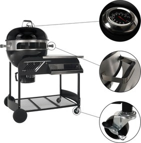 Grătar de cărbune cu grătar de pizza, negru, KARIOL