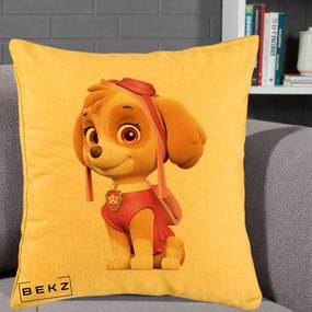 Perna Personalizata Skye PAW Patrol Roz, 40x40 cm, Galben, Husa Detasabila, Perna Inclusa, BEKZ®