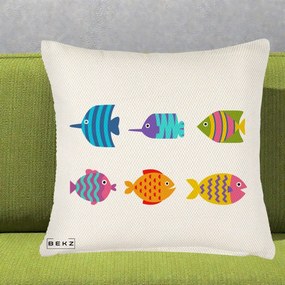 Perna Decorativa Pesti Colorati Cartoon, 40x40 cm, Crem Reliefat, Husa Detasabila, Perna Inclusa, BEKZ®