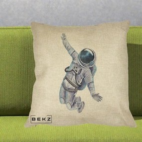 Perna Decorativa Astronaut Acuarela Zbor, 40x40 cm, Crem, Husa Detasabila, Perna Inclusa, BEKZ®