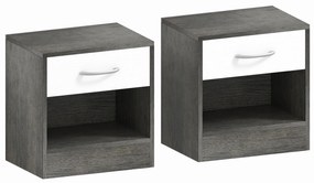 HOMCOM Set 2 Noptiere Moderne cu Raft Deschis și Sertar Alb Gri închis | Aosom Romania