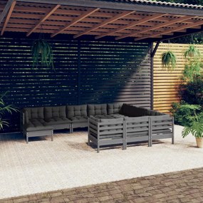 3097045 vidaXL Set mobilier grădină cu perne, 11 piese, gri, lemn de pin