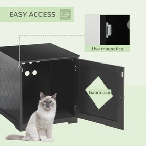 PawHut Litiera retractabila pentru pisici cu usa si raft magnetic, MDF si PAL, 48,5x53x51,5cm, negru | AOSOM RO