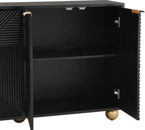 Bufet cu patru uși gravate, mânere metalice și picioare sferice, mult spațiu de depozitare, 120x35x71,5 cm, Negru