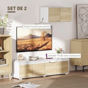 Set de 2 Piese pentru Televizor cu Dulap de Perete, Unitate de Divertisment Independenta pentru Televizoare, Natur HOMCOM | Aosom RO