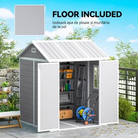 Outsunny Șopron de Grădină pentru Depozitare Unelte cu Pardosea, Două Uși și Încuietoare, 181x181x220 cm, Gri | Aosom Romania