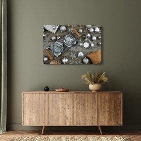 Tablou - decorațiuni argintii de Crăciun (90x60 cm)