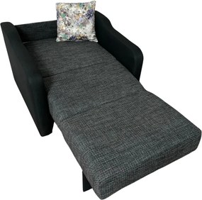 Fotoliu SAMY extensibil, cu lada de depozitare, stofa negru cu gri , cadru metalic, 103x100x92 Negru + Gri, Stofa