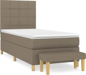 vidaXL Pat box spring cu saltea, gri taupe, 90x200 cm, textil