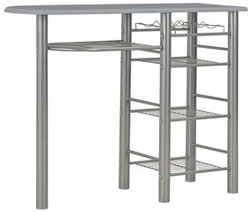 284401 vidaXL Set mobilier de bar, cu rafturi, 3 piese, gri, lemn și oțel
