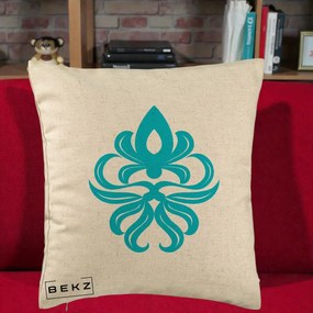 Perna Decorativa Ornament Turcoaz Fleur de Lis, 40x40 cm, Bej, Husa Detasabila, Perna Inclusa, BEKZ®