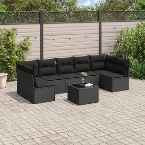 3217435 vidaXL Set mobilier de grădină cu perne, 8 piese, negru, poliratan