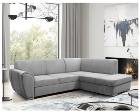 Colțar extensibil în L SERPA, cu spațiu de depozitare, pe partea dreaptă, gri