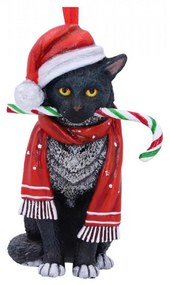 Decoratiune cu agatatoare Pisicuta Candy Cane Cat - Lisa Parker 9 cm