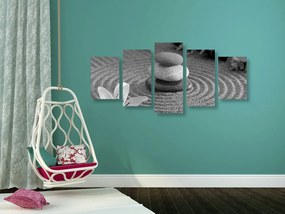 Tablou 5-piese Zen grădină și pietre în nisip în design alb-negru