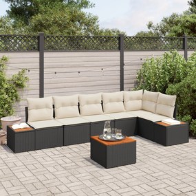 vidaXL Set de canapea de grădină de 7 piese cu perne Negru Ratan Policotton Acacia