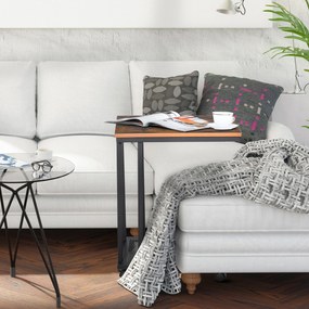 Masuta de cafea coltar pentru canapea si pat cu 4 roti in stil industrial din lemn, 51x36x61 cm HOMCOM | Aosom RO