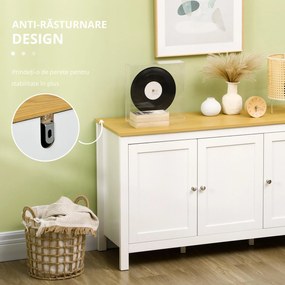 HOMCOM Credență de Bucătărie cu 3 Uși, Mobilier Modern de Bucătărie cu Raft Reglabil, Credență Tip Bufet pentru Sufragerie, Sala de Mese și Salon, 120x40x70 cm, Alb și Culoare Lemn | Aosom Romania