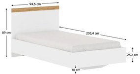 Pat de o persoană 90 cm Valgo 90 (alb + Stejar wotan). 1075514