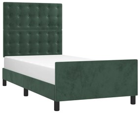 Cadru de pat cu tablie, verde inchis, 90x200 cm, catifea Verde inchis, 90 x 200 cm, Nasturi de tapiterie