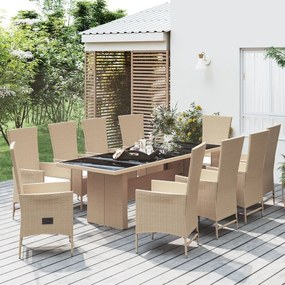 vidaXL Set mobilier de grădină cu perne, 11 piese, bej, poliratan