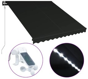 vidaXL Copertină retractabilă cu senzor vânt &amp; led antracit 350x250 cm