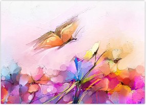 Tablou - Fluture asupra florilor, abstracție (70x50 cm)